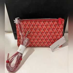 💯 Lancaster Paris IKON red monogram zip pochette $240